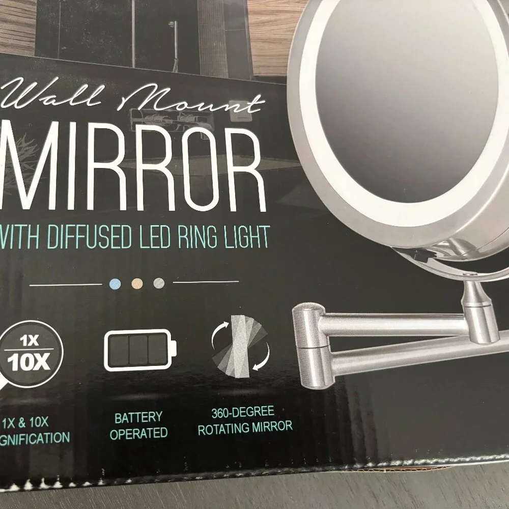 OVENTE 7” Wall Mount Mirror with 1X/10X Magnification, Double Sided Mag, Silver
